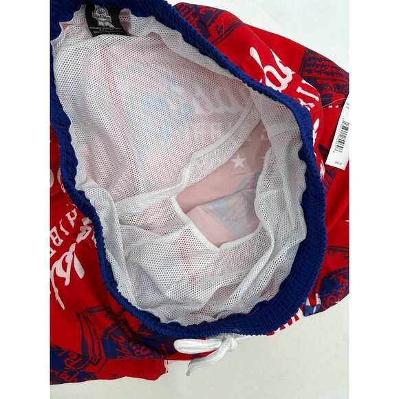 Pabst Blue Ribbon Size L Red Blue Swim Shorts Mens Recycled Polyester NWT - Picture 4 of 6